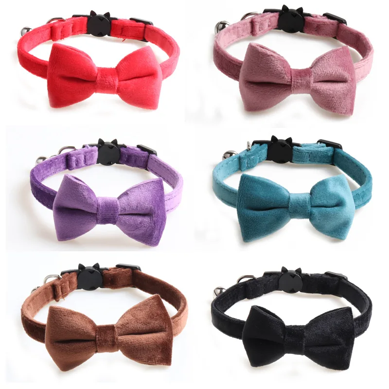 Wholesale Soft Velvet Cat Collar Breakaway Pet Cat Collar With Bell And Bow Tie