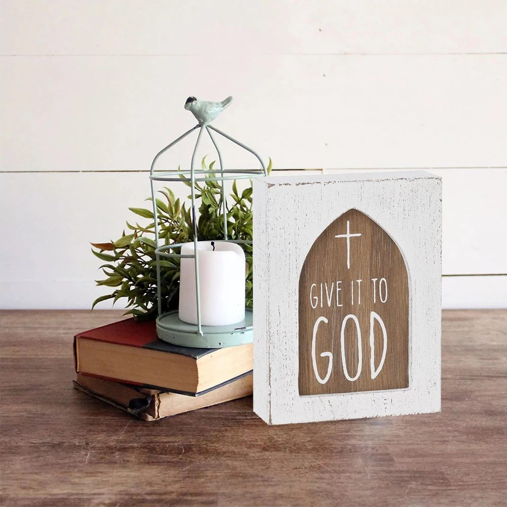 Christian Religious Decor Table Ornament GOD LAYERED BLOCK SIGN Nordic Wooden Desk christmas home decoration