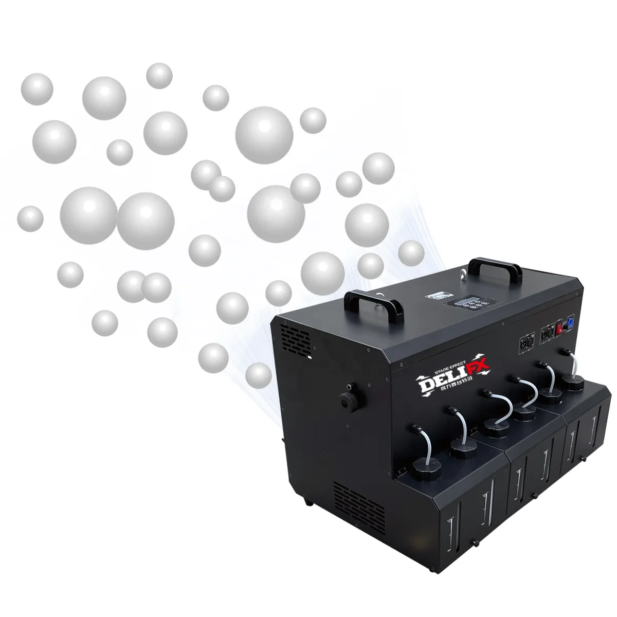 3 Min Heating Up 4-head Bubble Fogger Spray Up to 3-5m DMX 8 Channels Colour Smoke Bubbles Machine for ceremony and performance