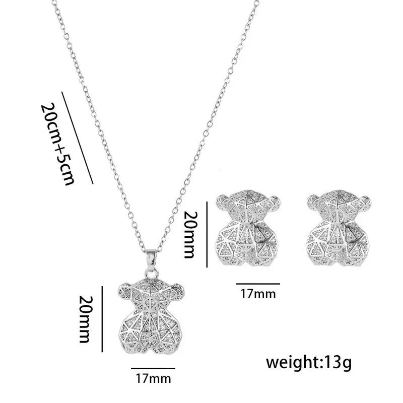 Hot Line Bear Pendant Earrings Fashion Light Luxury Copper Gold-plated Non-fading Necklace Earrings for Women Jewelry