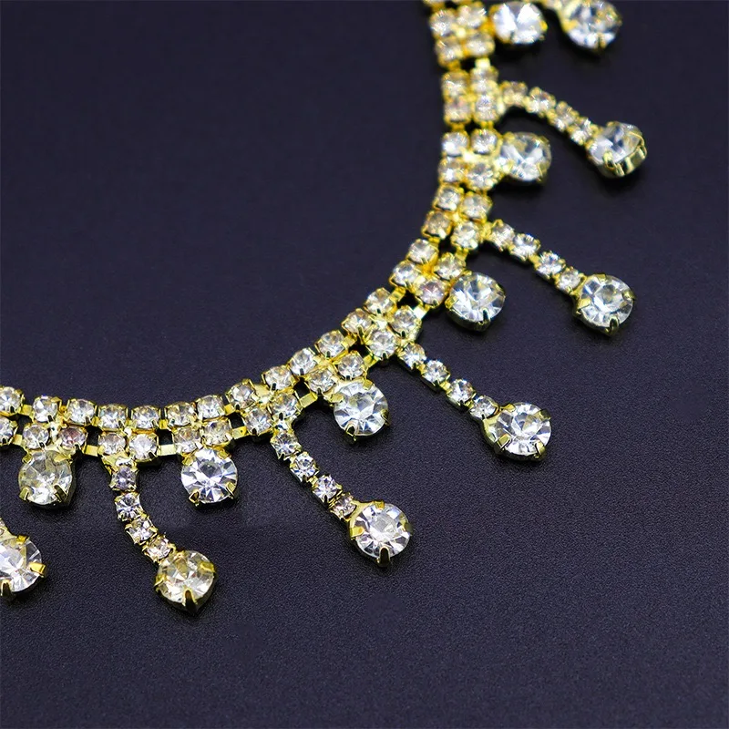 Wholesale Short Tassel Pendant Rhinestones Trim Fringe Crystal metal Chain bag accessories metal chain