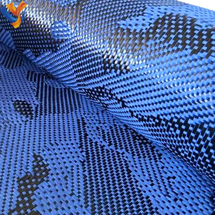 3k Camouflage Camo Aramid Hybrid Carbon Fiber Fabric Bule Yellow Black Camouflage Carbon Fiber Cloth Carbon Fiber Roll
