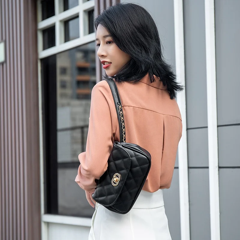 MIYIN Korean version fashionable waist bag for women coin key Crossbody shoulder bag Rhombus cute Belt Bag with Adjustable belt