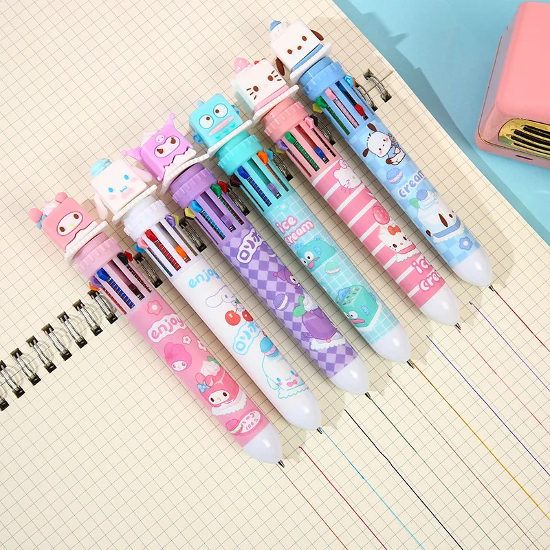 Милые канцелярские товары милая разноцветная ручка Kawaii Sanrio Подарочная детская шариковая с мультяшным 10 видов цветов