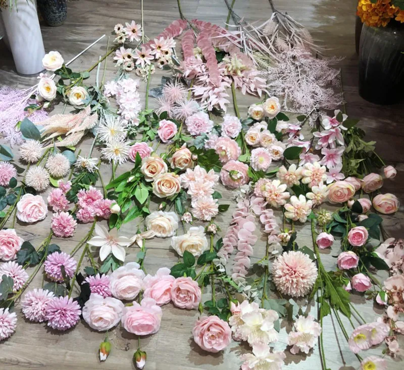 Pink Wedding Reception Decoration Peony Artificial Single Flower Centerpieces Bouquet Silk Hydrangea Red Rose