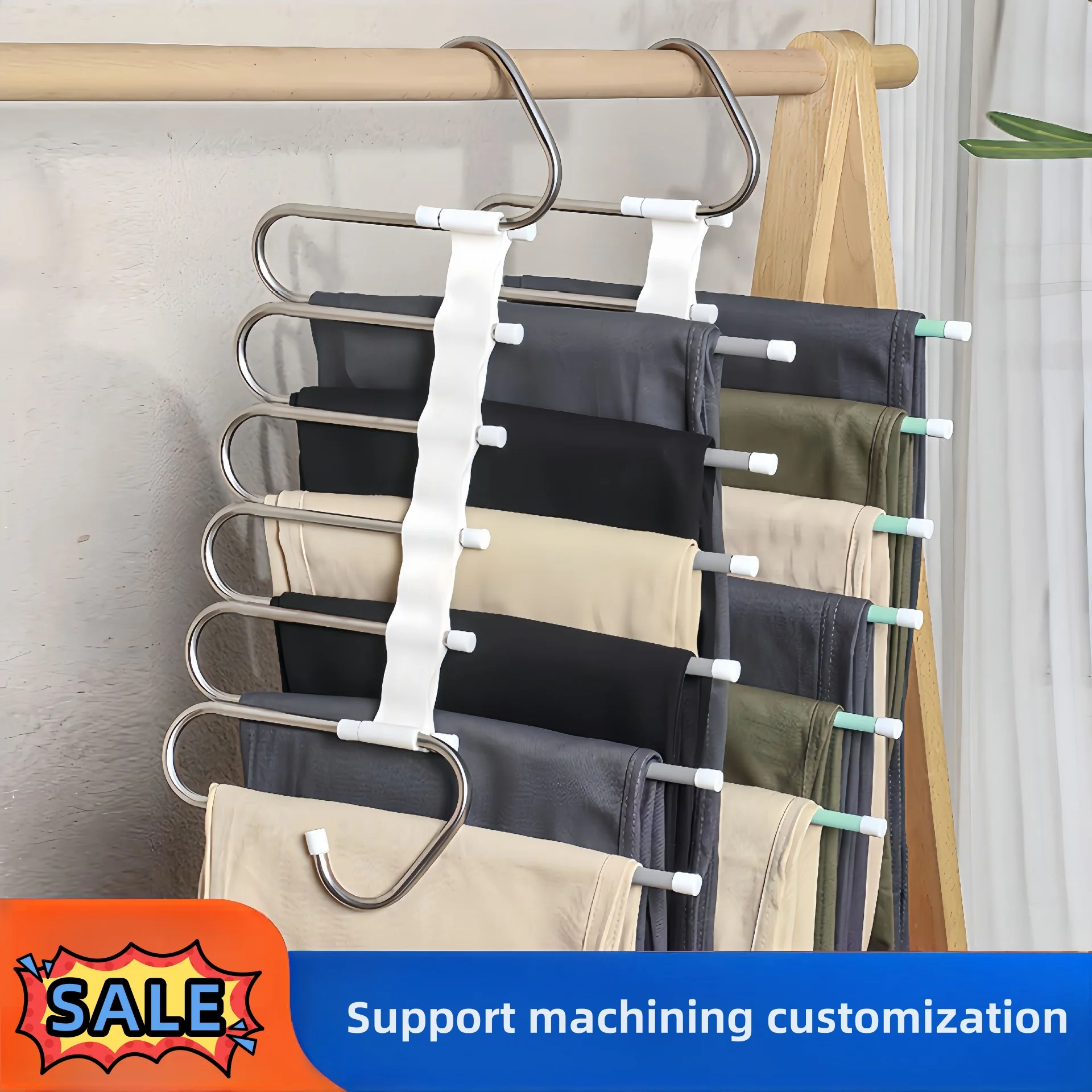2024 new 6 in 1 stainless steel telescopic closet hanger pants rack pull out for wardrobe