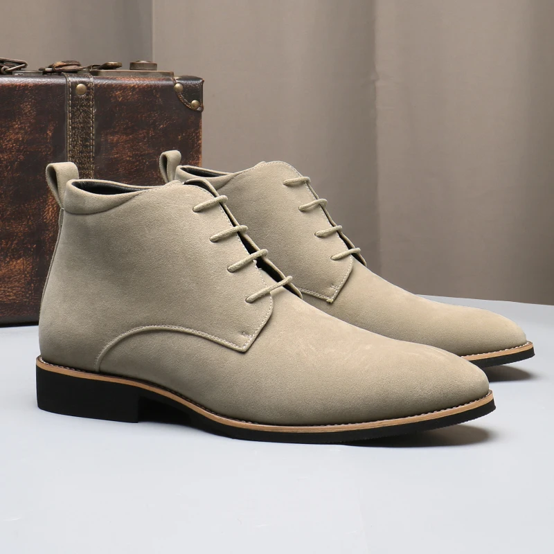 Custom high top men Boots lace up PU leather boots fashion outdoor Work casual shoes for men