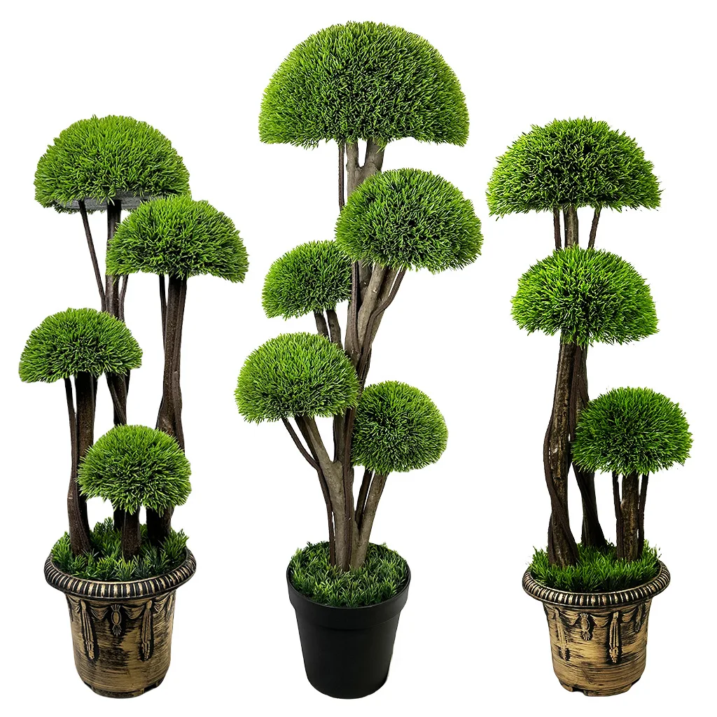Home Room Decor Faked Green Potted Plant with Plastic Pot No Fade Artificial Topiary Trees