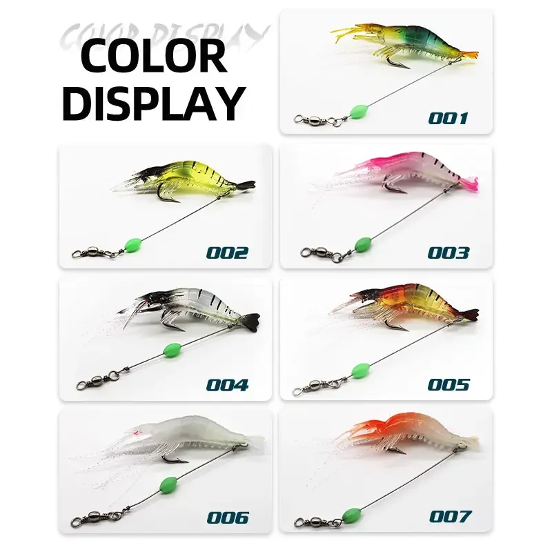 Winter Fishing Noctilucent Shrimp Sabiki Soft Plastic Lure with Luminous Bait Built-In Hook Carp Target River Trolling Action