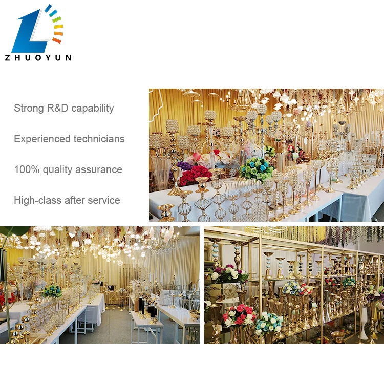 Zhuoyun 8 Arms Glass Tube Candle Stick Wedding Decoration Table Centerpiece Metal Gold Candelabra