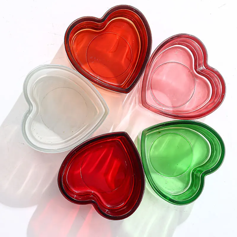 Multiple Color Heart Shaped Glass Tea Light Candle Cup Birthday Proposal Wedding Party Engagement Table Decor
