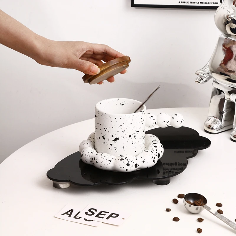 Creative Speckled Splashing Ink Ceramic Coffee Mug With Ink Spot Creative Novelty Espresso Tea Cup and Saucer Set