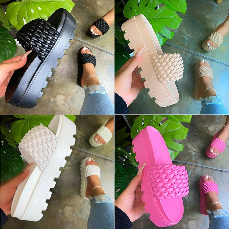 
Summe platform Slipper Comfort Casual Shoes platformWeave Printed Shoes Women Net surface knit appearance Fashion Slipper 