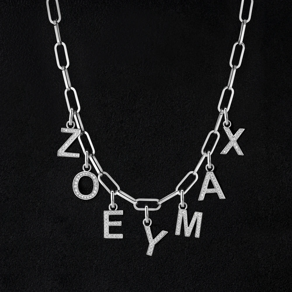 KRKC Fashion Dainty Silver Plated Personalized Initial Letter Name Pendant Jewelry Chain Choker Necklace with Charms