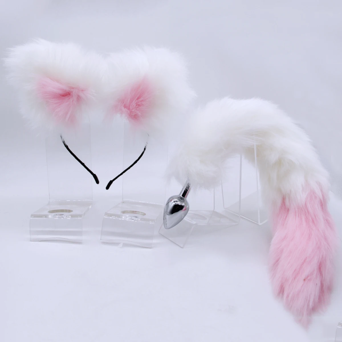 
Faux Fur Animal Ears Headband And Tail Chrome Metal Anal Plug Couple Anal Sex Toys Erotic Cosplay Toy Butt Anus Plug 