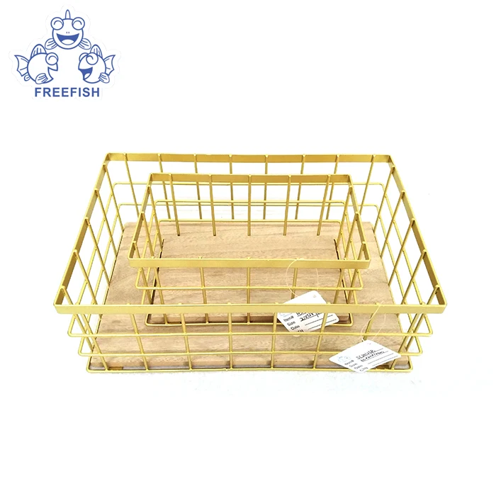 Decorative metal iron creative gold wire fruit organizer vegetable storage mesh table serving basket