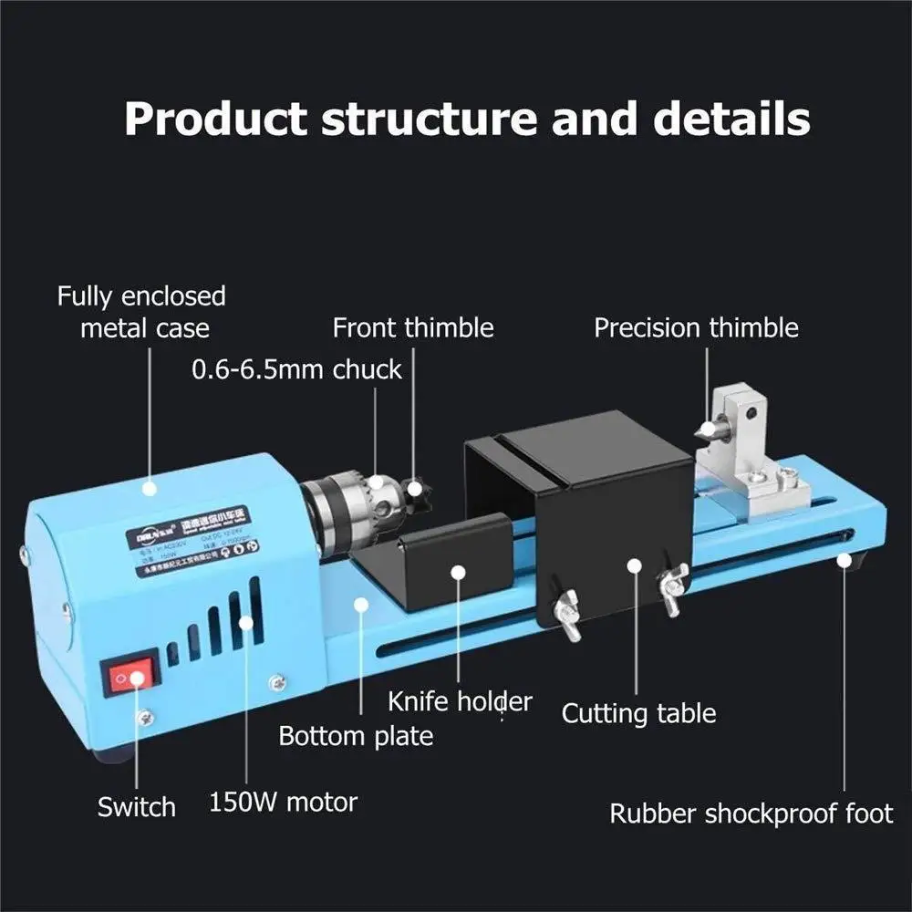150W Mini Wood Lathe Machine Speed Adjustable Rotary Tool Buddha Pearl Lathe Grinding Polishing
