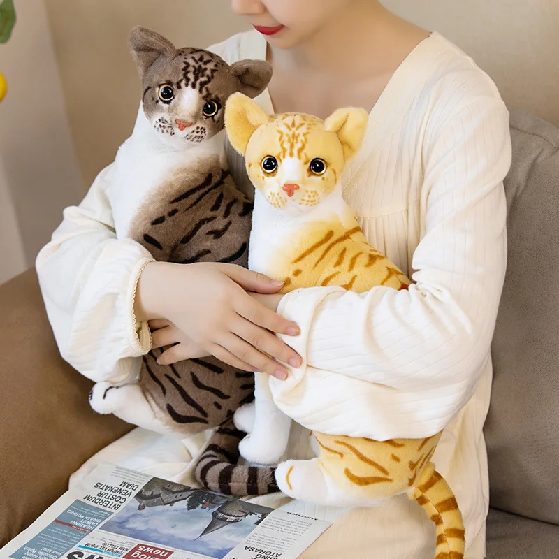 Moderate size simulation stuffed animal cat soft lifelike realistic sitting cute plush stuffed animals cat toy
