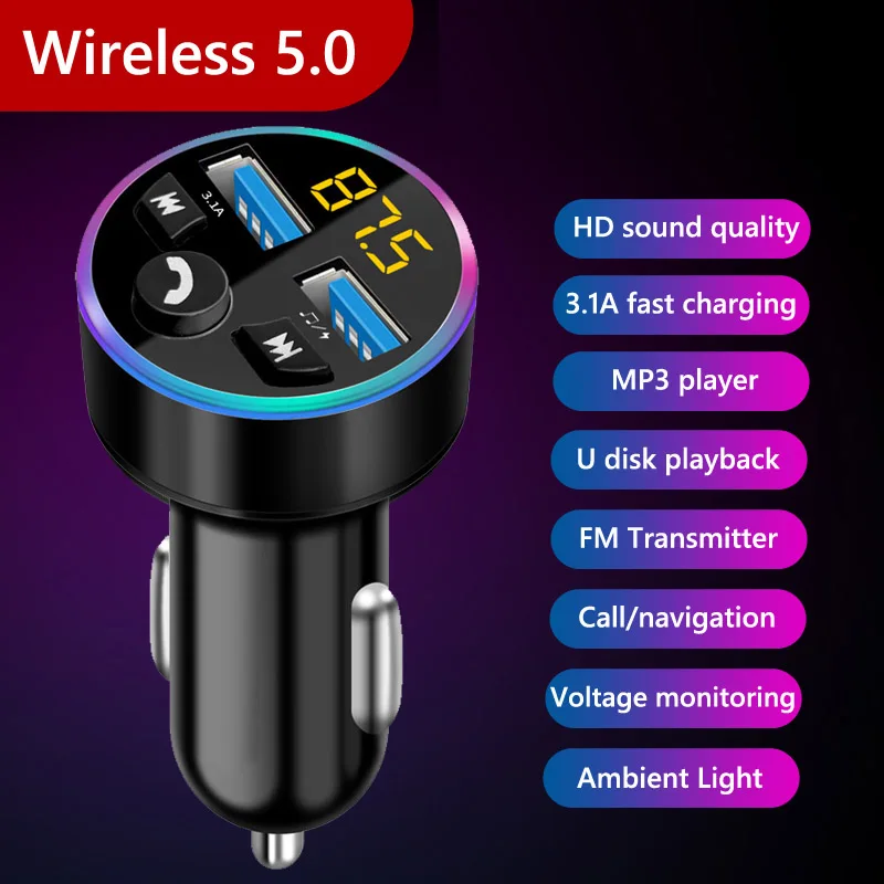 Usb Flash Drive Play 3.1A Dual Usb Fast Charging Handsfree Car Kit Stereo FM Transmitter Car Mp3 Player