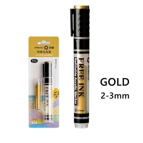 Artecho 2-3mm free ink white gold silver gel pen art pen highligheter refillable acrylic marker pen