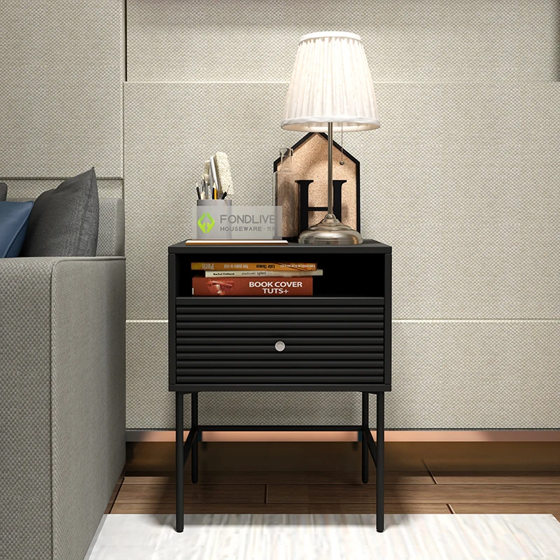 Customise luxury corner simple black narrow hotel safe bedside luxury bed side night table organizer classic