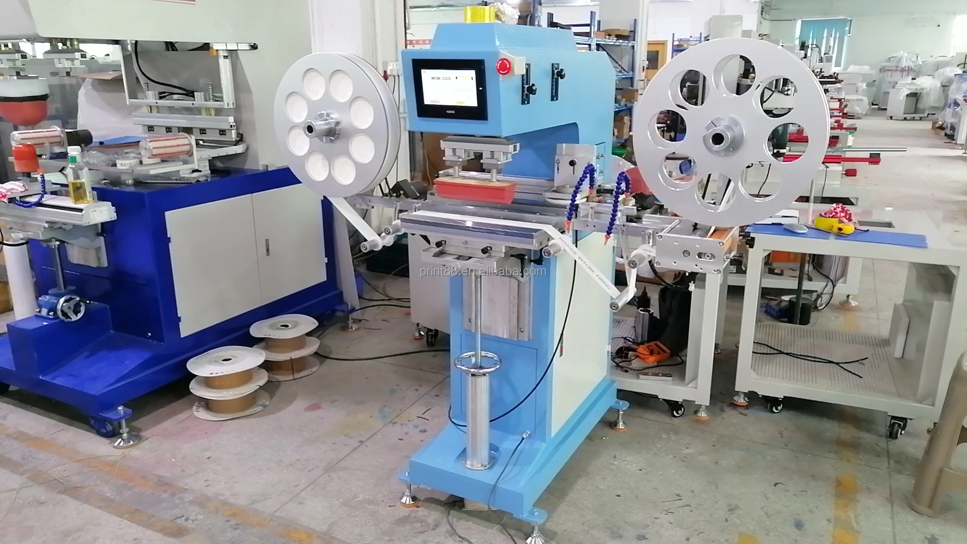 Single Transverse Roll to Roll Tampografia Pad Printing Machine For Cotton/ Plastic/ Non-woven Ribbon