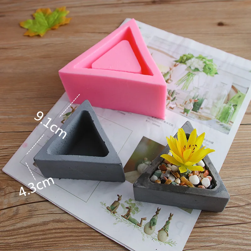Gypsum cement clay moulds Triangle big planter mold silicone concrete