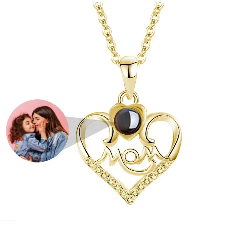 Shopify Drops-hipping Letter Pendant Mom Necklace Photo Projection Jewelry Necklace Custom 100 Languages Necklace Drops-hipping