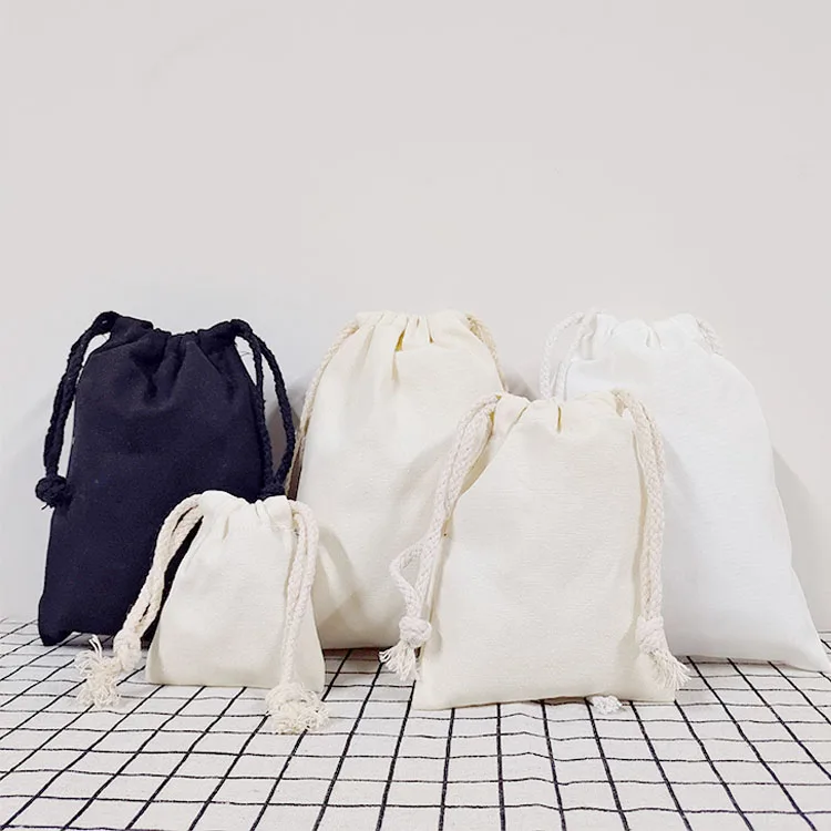 custom logo Eco friendly reusable canvas string jewelry makeup pouch cotton dust drawstring backpack christmas gift cloth bag