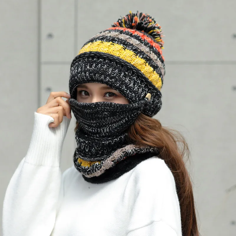 High Quality Colorful Winter Knitted Hat and Scarf Set for Women