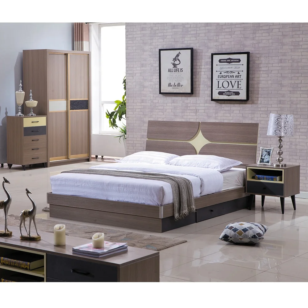 OEM ODM Walnut Color Wooden Resort Style Hotel Bedroom Furniture For Hotel Hostel Apartment Homestay