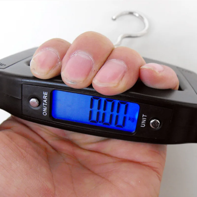 Black Luggage Scales Plastic Digital 50kg Portable Hook Luggage Scale with Belt