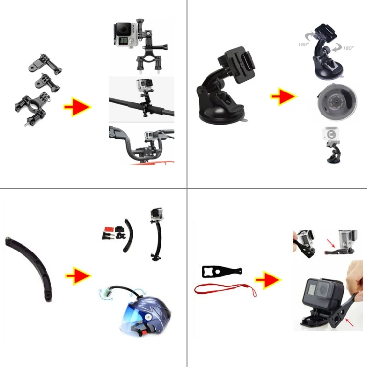  Комплекты комбинированных аксессуаров PULUZ 50 в 1 с чехлом из ЭВА для Gopro Hero