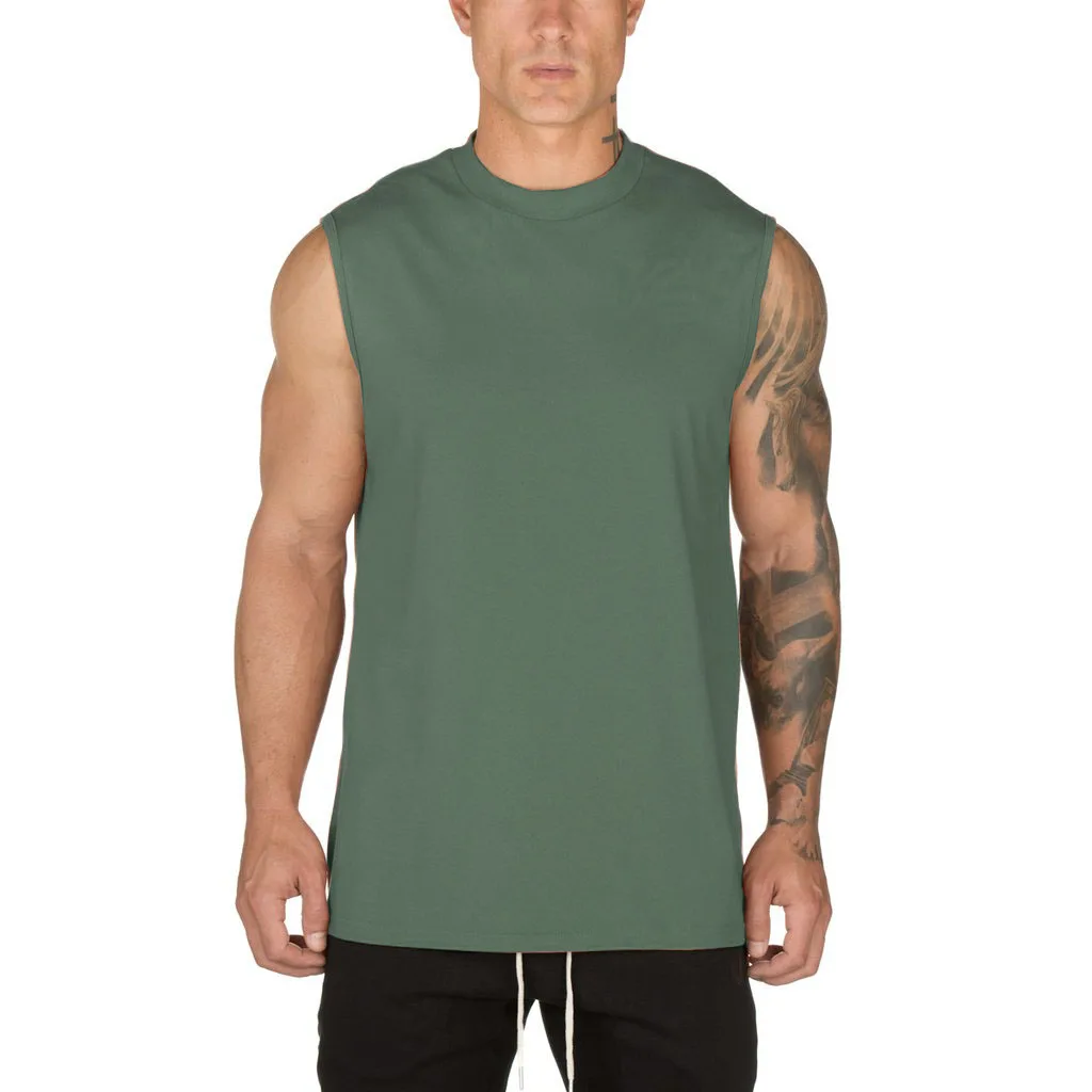 summer wholesale custom logo print fitness gym sporty man Sleeveless T Shirt tops 100% Cotton O-neck tank top for men