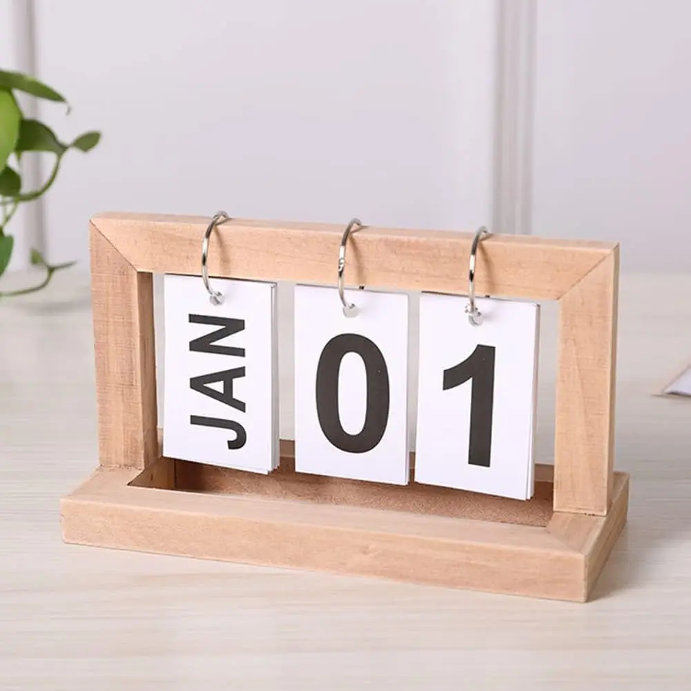 Woodenpage turningcalendar retrosimpledailycalendarfoldablepageturning retro style calendarforhomeoffice dining table decoration