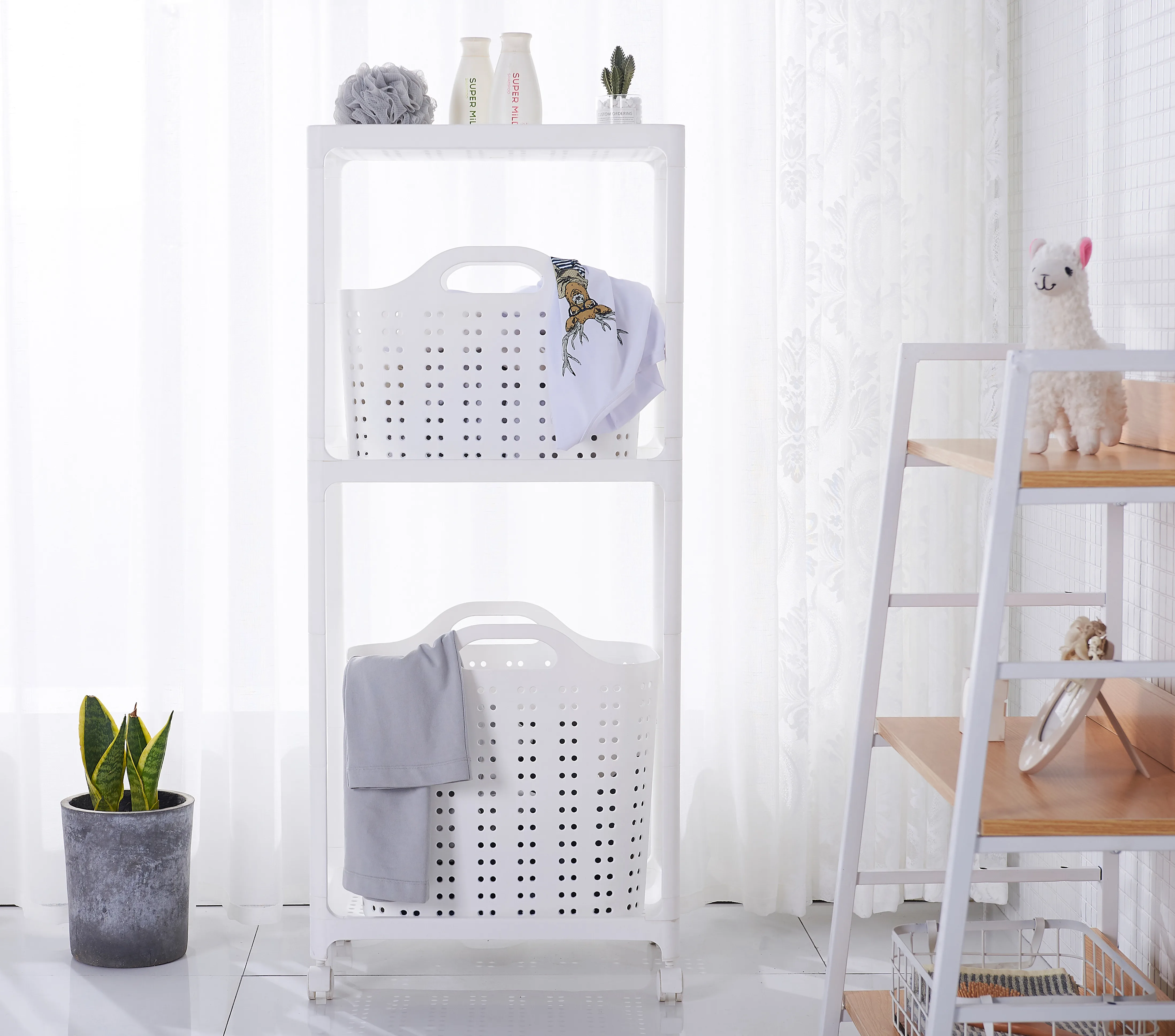 plastic 3 layers shelf living room shelf storage slide out kitchen shelf  with wheels 49*33*114cm