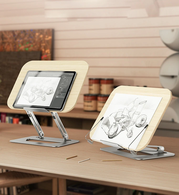 Adjustable Wooden laptop stand book bracket 180 degree foldable tablet holder wood folding portable stand for macbook