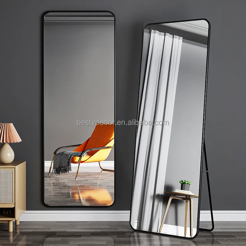 Home Decorative Mirrors Bedroom Modern Simply Aluminum Alloy Frame Standing Full Length Floor Dressing Mirrors
