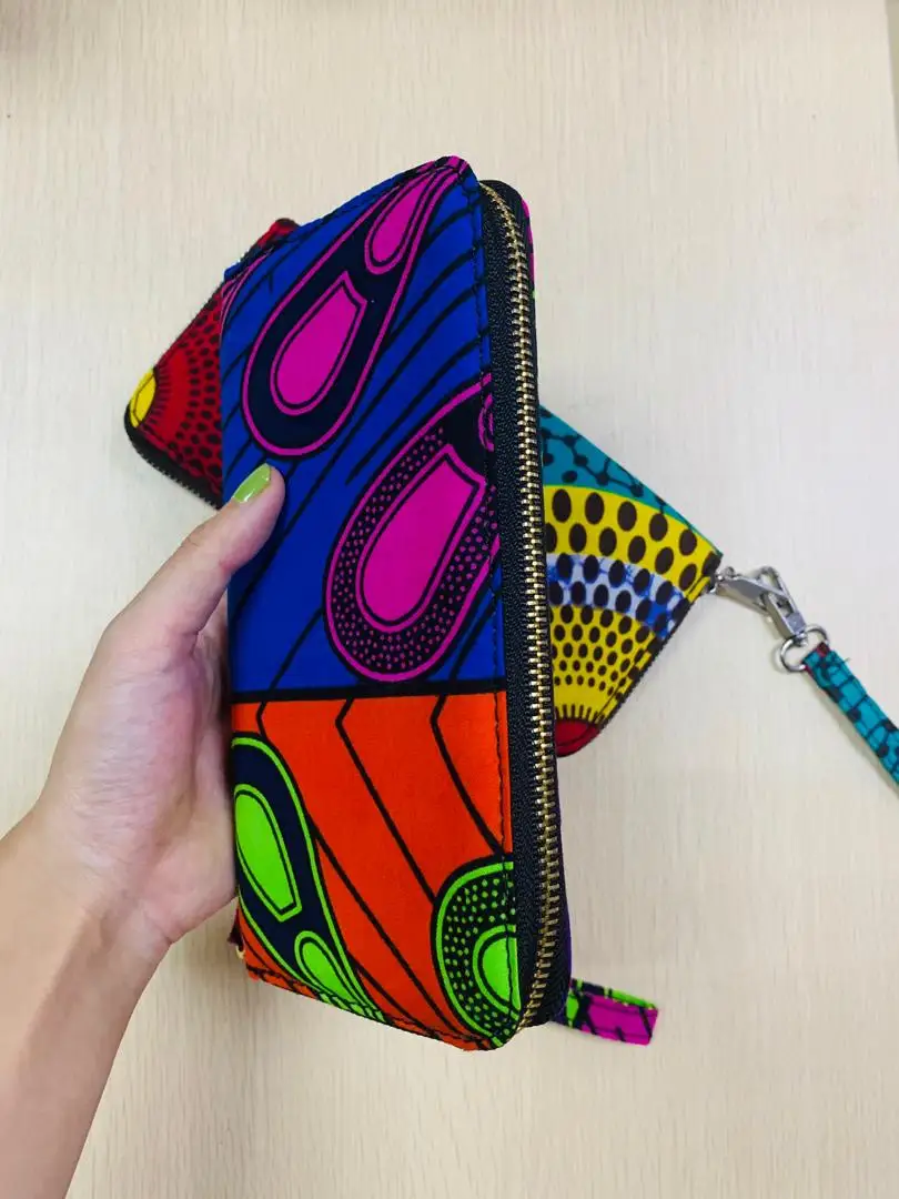 2021 Good Quality Wax Fabric African Print Women Handbag Money Clip Ladies Long Wallet For Evening Party