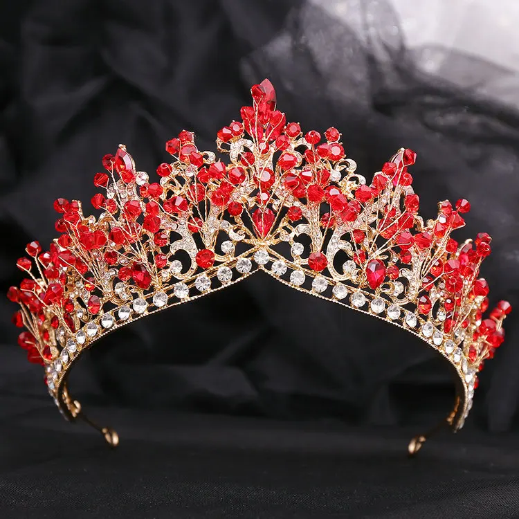 New European and American Handmade Rhinestone Bride Crown Alloy Multi-color Beaded Princess Wedding Tiara