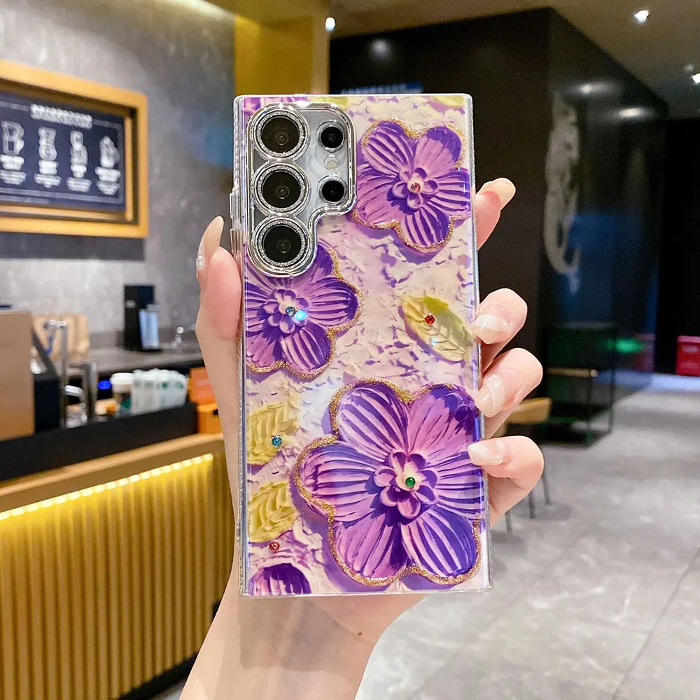 Laudtec Sjk947 Oil Painting Flower Phone Case Ladies Fashion Iphone Cases Luxury Cover For Samsung S25 S24 S23 Fe Plus Ultra