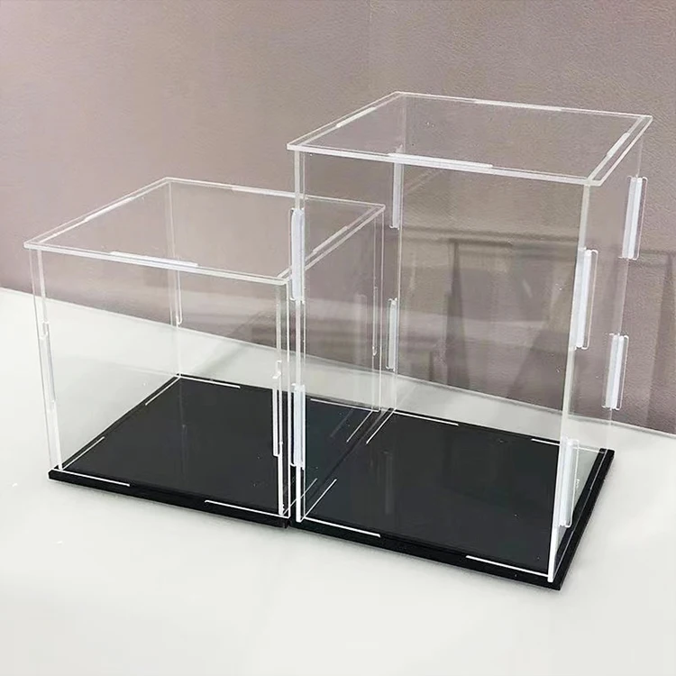 Clear Acrylic Display Box Case Assemble Cube Display Box Stand with Black Base Dustproof Protection Showcase
