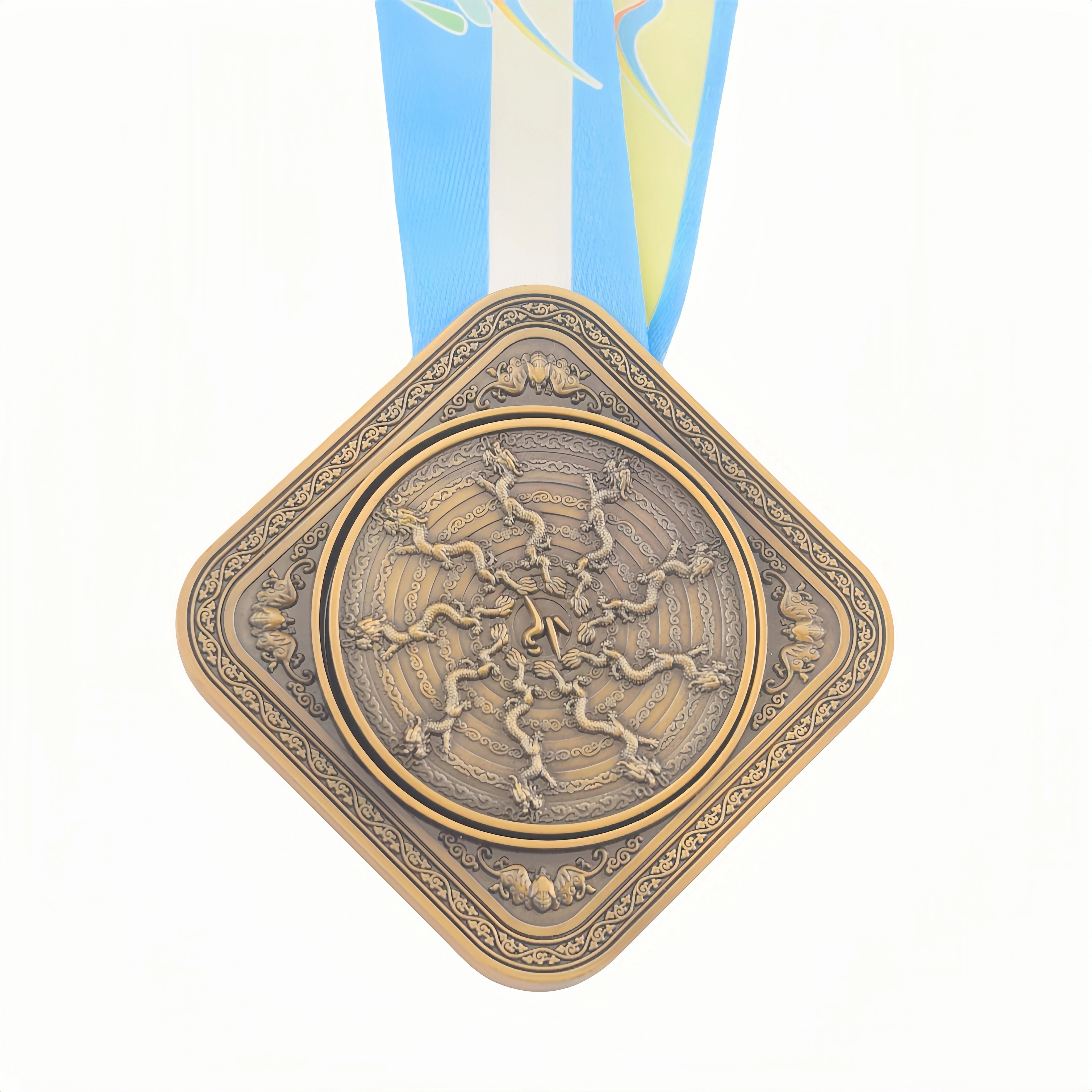 Manufacturer Customized 5K 10K Earth Seven Wonders World Running Marathon Antique Plating Spining Metal Medal For Challenge