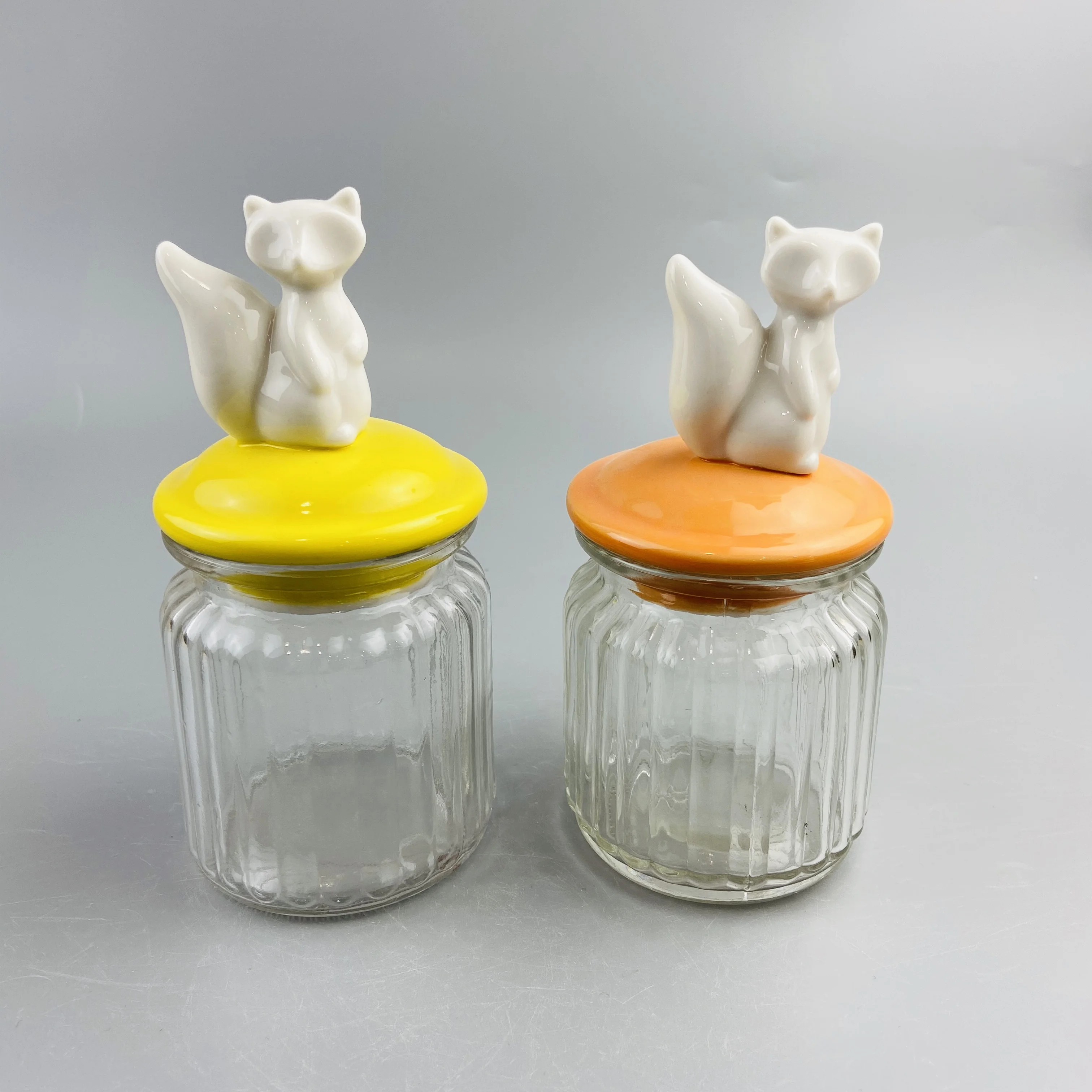 
Food grade ceramic fox decor lid recycled glass jars bottles 