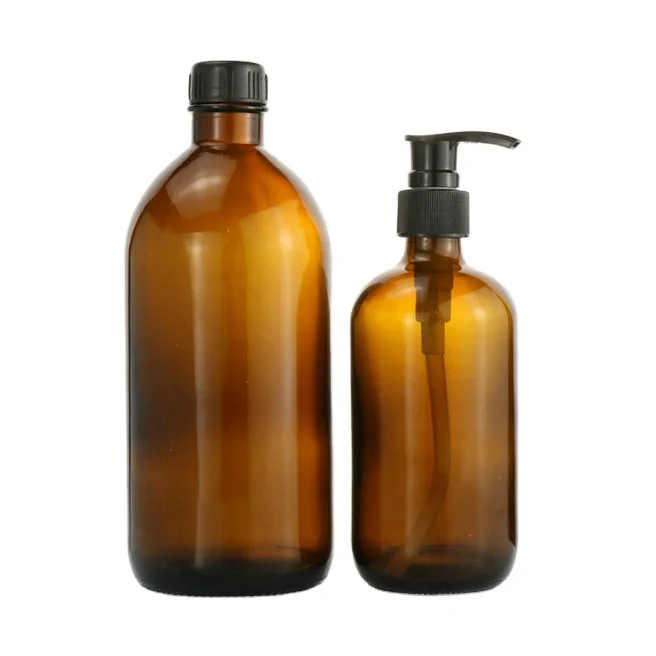 8oz 16oz 17oz 18oz  250ml 480ml 500ml empty glass amber glass bottle hand wash liquid soap shampoo bottle with lotion pump