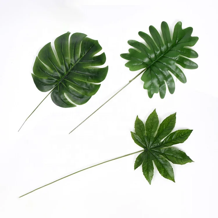 Wall Hanging Decorative Grass Palm Leaves Artificial Tropical Monstera Green Faux Palm Leaf Artificial Plant with Stems