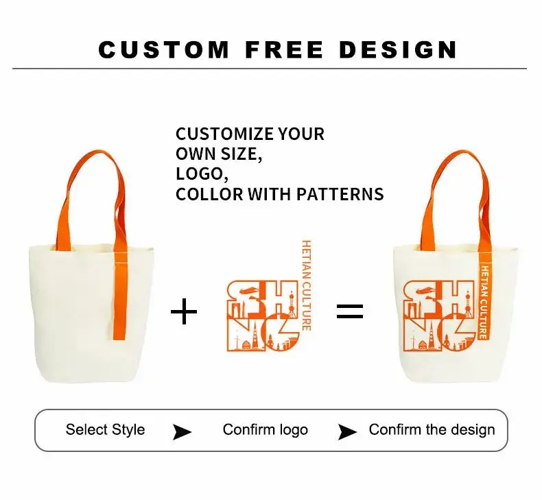 Heat Factory Custom Colors Shape Material Reusable Recycled Plain White Blank Cotton Canvas Tote Bag Shopping Bags With Logo