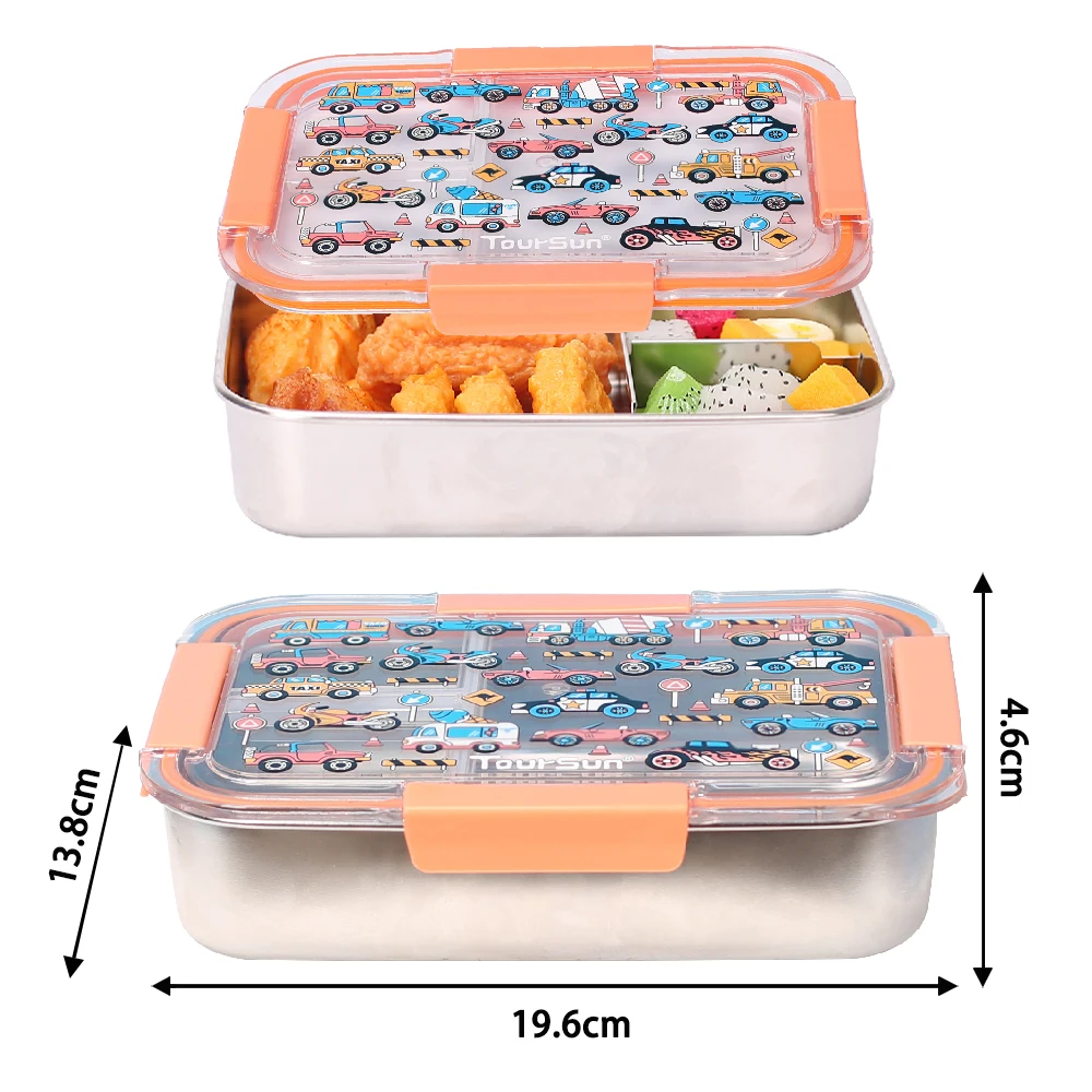 toursun wholesale airtight printed  3 compartments stainless steel bento box lunch box