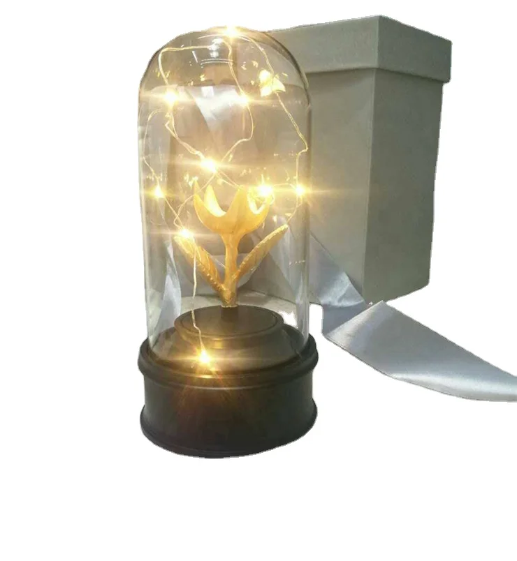 
New Products rose flower Preserved with Led Lights in Glass Dome Craft Gift 
