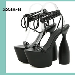 Fashion  2021 Summer Sexy lace up heel Peep Toe Ankle Strap women Sandals Platform Strange High Heels Party Stripper white Shoes
